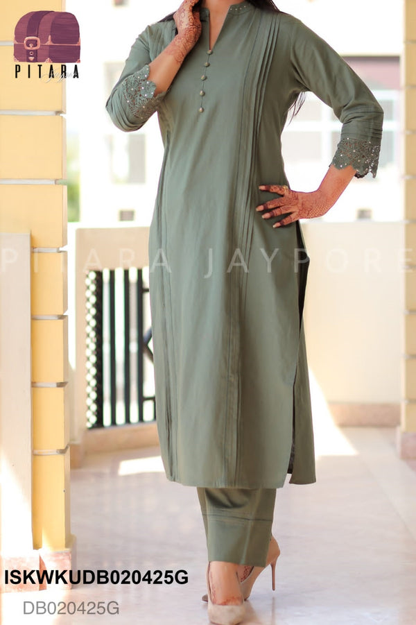 Embroidered Linen Cotton Kurti With Pant-ISKWKUDB020425G