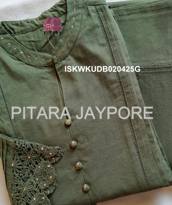 Embroidered Linen Cotton Kurti With Pant-ISKWKUDB020425G