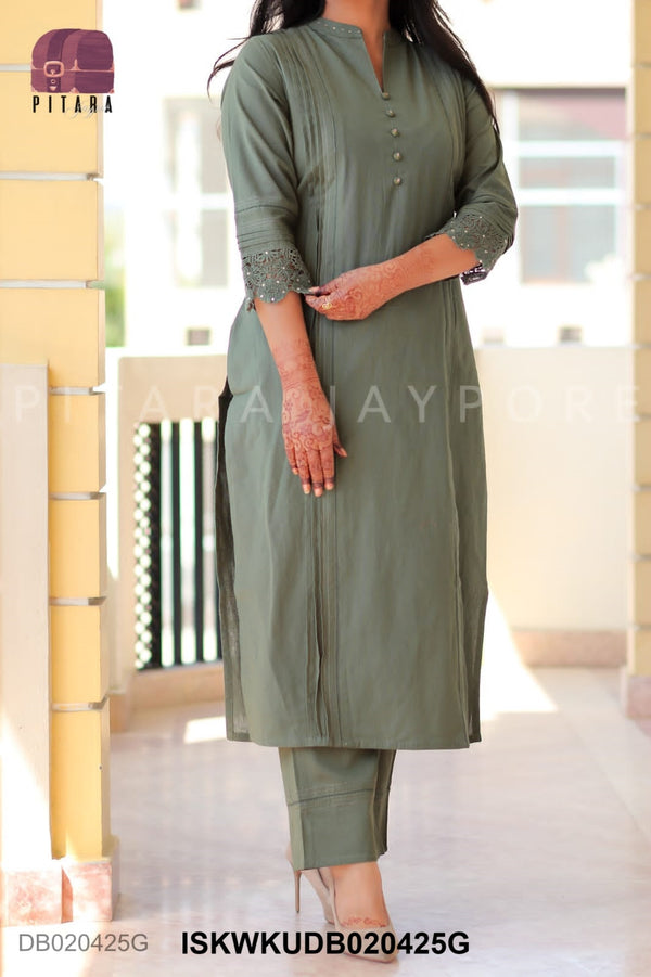 Embroidered Linen Cotton Kurti With Pant-ISKWKUDB020425G
