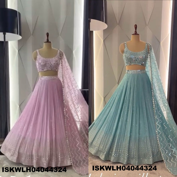 Embroidered Georgette Lehenga With Blouse And Net Dupatta-ISKWLH04044324