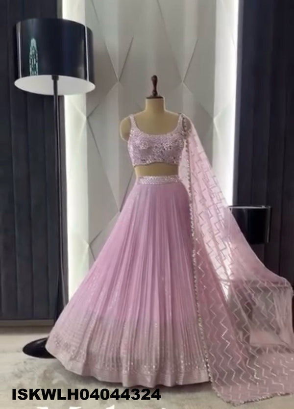 Embroidered Georgette Lehenga With Blouse And Net Dupatta-ISKWLH04044324