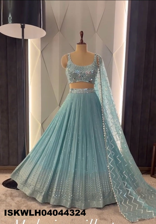 Embroidered Georgette Lehenga With Blouse And Net Dupatta-ISKWLH04044324