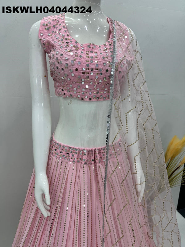 Embroidered Georgette Lehenga With Blouse And Net Dupatta-ISKWLH04044324