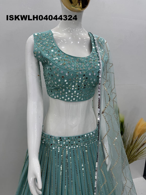 Embroidered Georgette Lehenga With Blouse And Net Dupatta-ISKWLH04044324