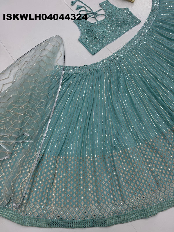 Embroidered Georgette Lehenga With Blouse And Net Dupatta-ISKWLH04044324