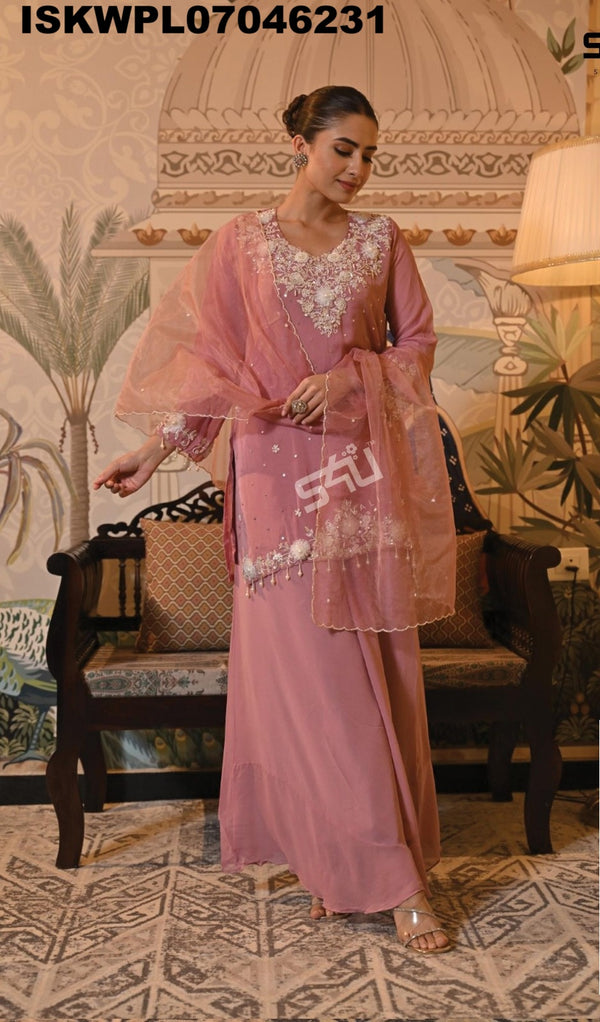 Embroidered Silk Kurti With Palazzo And Dupatta-ISKWPL07046231