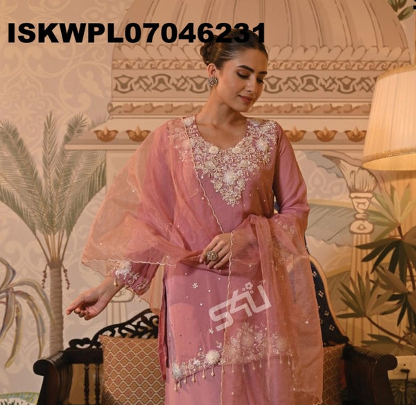 Embroidered Silk Kurti With Palazzo And Dupatta-ISKWPL07046231