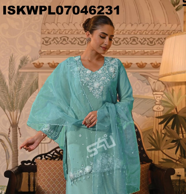 Embroidered Silk Kurti With Palazzo And Dupatta-ISKWPL07046231