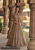 Embroidered Chinon Silk Lehenga With Crop Top And Organza Silk Shrug-ISKWLH09045532