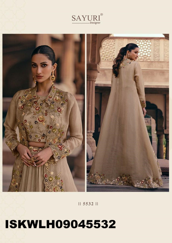 Embroidered Chinon Silk Lehenga With Crop Top And Organza Silk Shrug-ISKWLH09045532