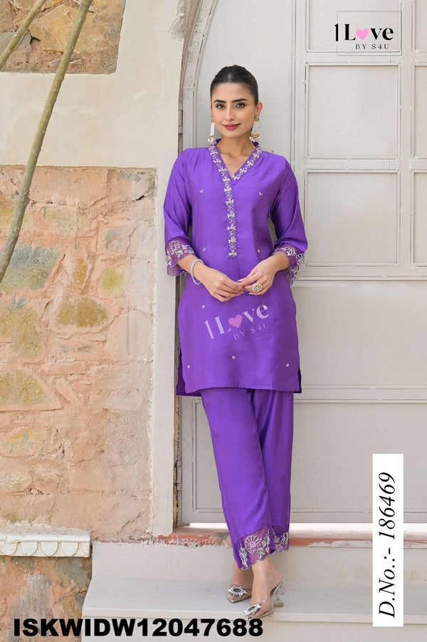 Embroidered Silk Top With Pant-ISKWIDW12047688