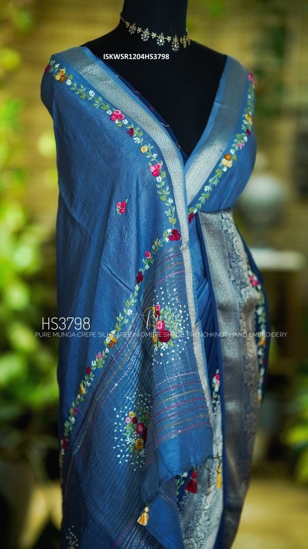 Embroidered Munga Crepe Silk Saree With Blouse-ISKWSR1204HS3798