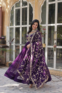 Embroidered Georgette Gown With Dupatta-ISKWGN180476113