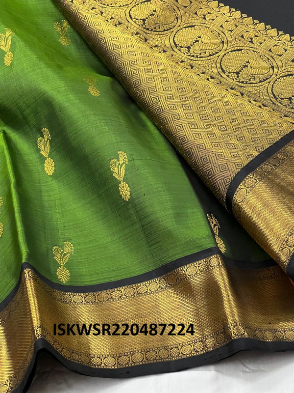 Kanchipuram Handloom Silk Saree With Contrast Blouse-ISKWSR220487224