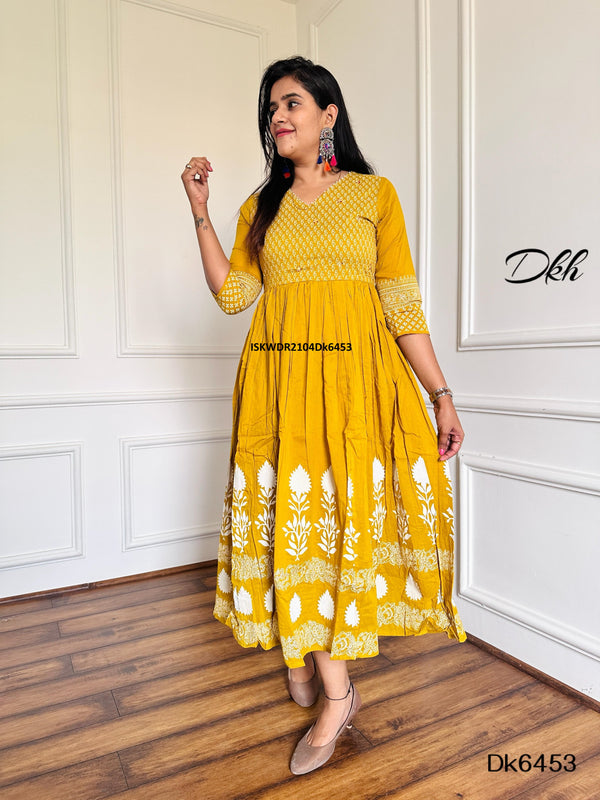 Block Printed Cotton Dress-ISKWDR2104Dk6453
