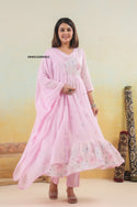 Embroidered Malmal Cotton Anarkali With Pant And Dupatta-ISKWSU22045615