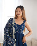 Embroidered Georgette Gown With Dupatta-ISKWGN22045618
