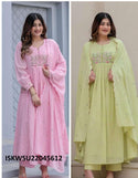 Embroidered Malmal Cotton Flared Kurti With Pant And Malmal Dupatta-ISKWSU22045612