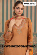 Embroidered Chinon Kurti With Pant And Digital Printed Dupatta-ISKWSU0205OMK2663
