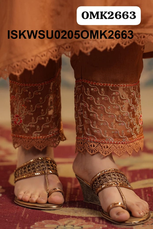 Embroidered Chinon Kurti With Pant And Digital Printed Dupatta-ISKWSU0205OMK2663