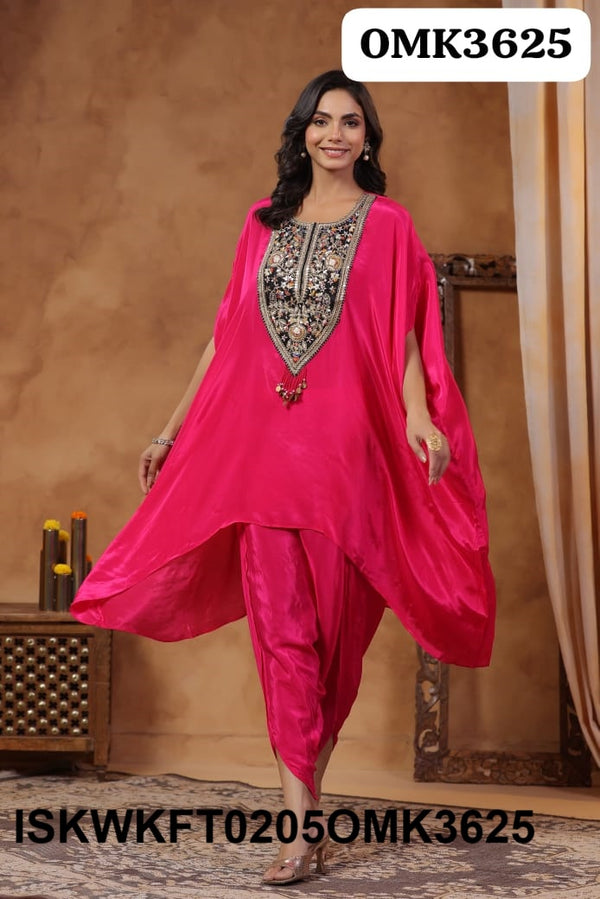 Sequined Crape Kaftan With Tulip Pant-ISKWKFT0205OMK3625