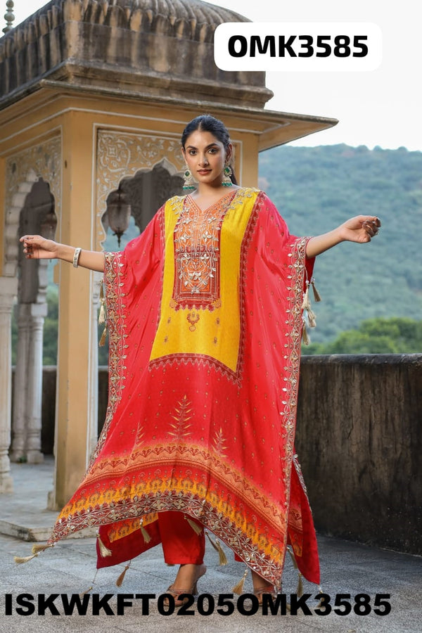 Printed Crepe Kaftan With Shantoon Pant-ISKWKFT0205OMK3585