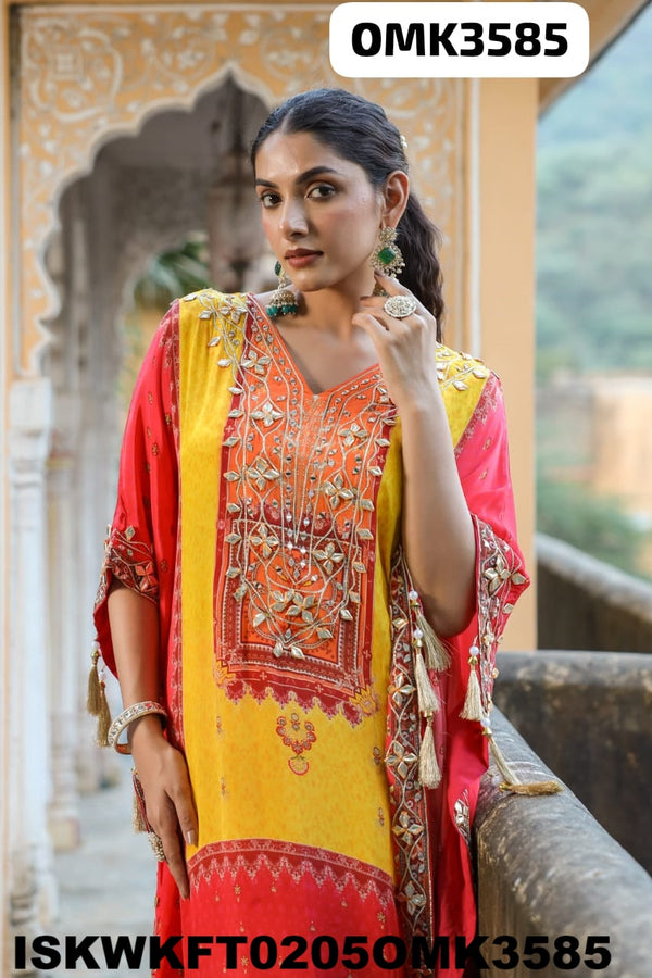 Printed Crepe Kaftan With Shantoon Pant-ISKWKFT0205OMK3585