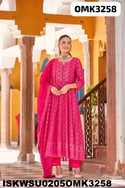 Embroidered Georgette Anarkali Kurti With Pant And Dupatta-ISKWSU0205OMK3258