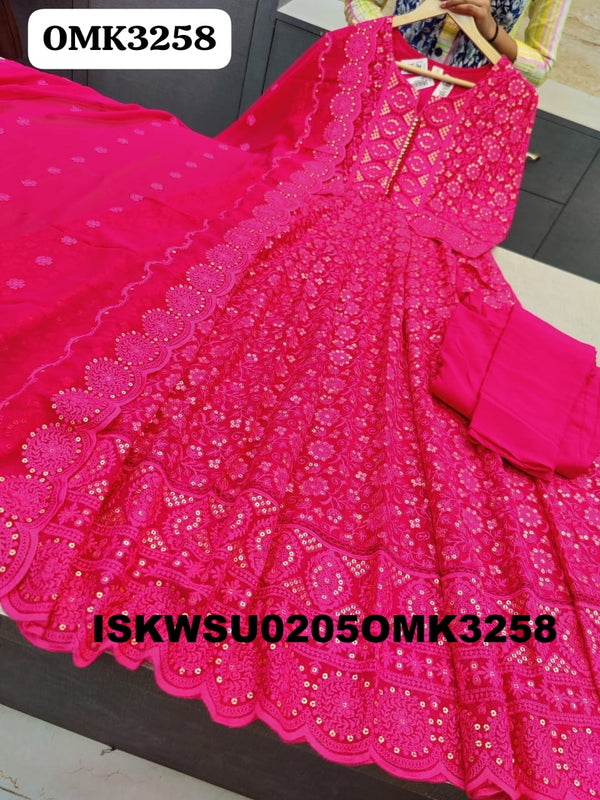 Embroidered Georgette Anarkali Kurti With Pant And Dupatta-ISKWSU0205OMK3258