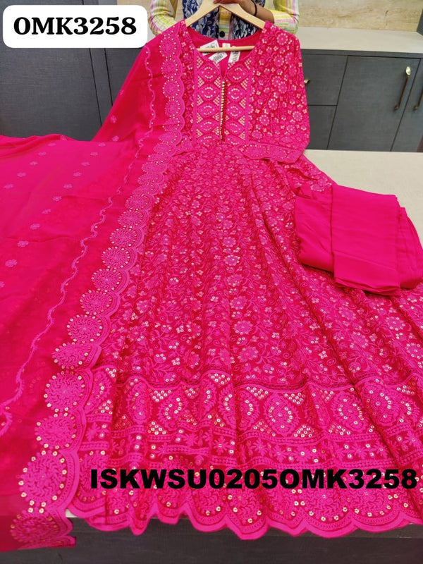 Embroidered Georgette Anarkali Kurti With Pant And Dupatta-ISKWSU0205OMK3258