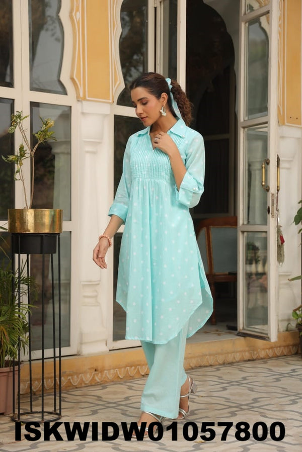 Sequined Malmal Cotton Co-Ord Set-ISKWIDW01057800