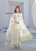 Floral Printed Malmal Cotton Anarkali Kurti With Pant And Dupatta-ISKWSU01057644