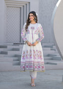 Floral Printed Malmal Cotton Anarkali Kurti With Pant And Dupatta-ISKWSU01057644