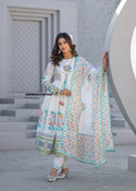Floral Printed Malmal Cotton Anarkali Kurti With Pant And Dupatta-ISKWSU01057644