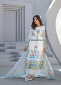 Floral Printed Malmal Cotton Anarkali Kurti With Pant And Dupatta-ISKWSU01057644