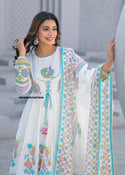 Floral Printed Malmal Cotton Anarkali Kurti With Pant And Dupatta-ISKWSU01057644
