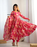 Floral Printed Organza Anarkali Kurti With Pant And Dupatta-ISKWSU01057646