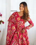 Floral Printed Organza Anarkali Kurti With Pant And Dupatta-ISKWSU01057646