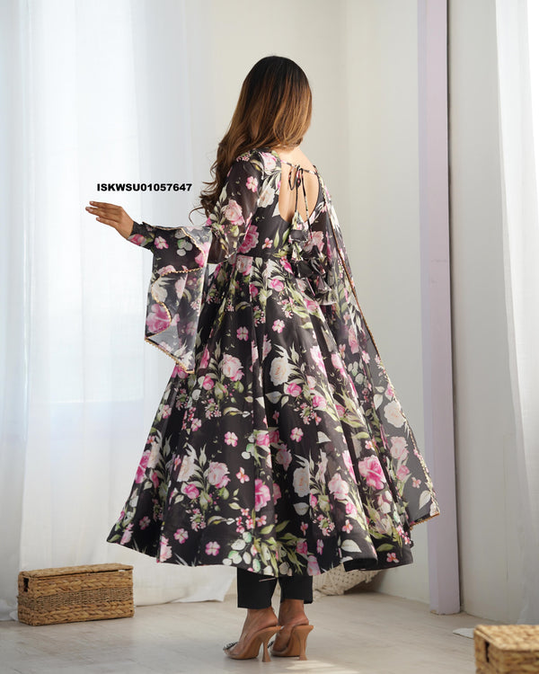 Floral Printed Organza Anarkali Kurti With Pant And Dupatta-ISKWSU01057647