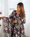 Floral Printed Organza Anarkali Kurti With Pant And Dupatta-ISKWSU01057647