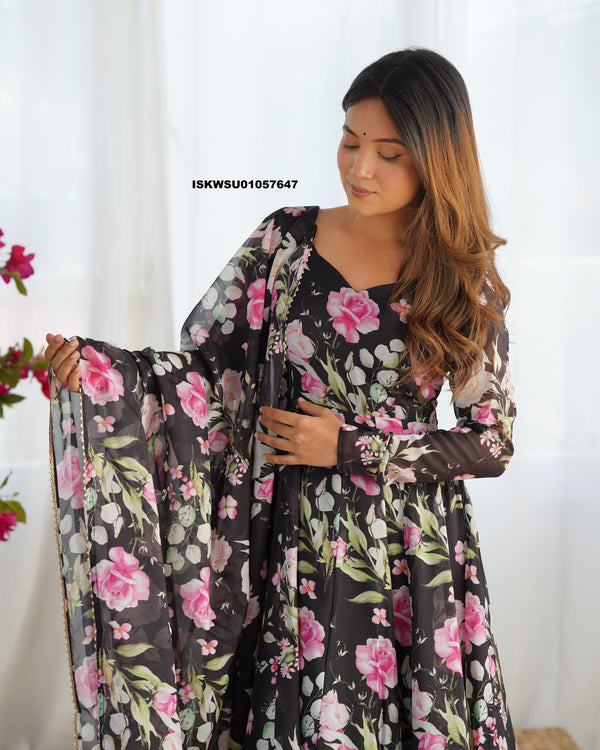 Floral Printed Organza Anarkali Kurti With Pant And Dupatta-ISKWSU01057647