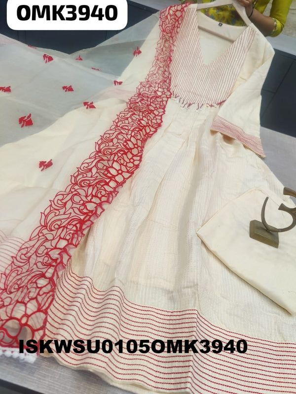 Sequined Cotton Anarkali Kurti With Pant And Organza Dupatta-ISKWSU0105OMK3940