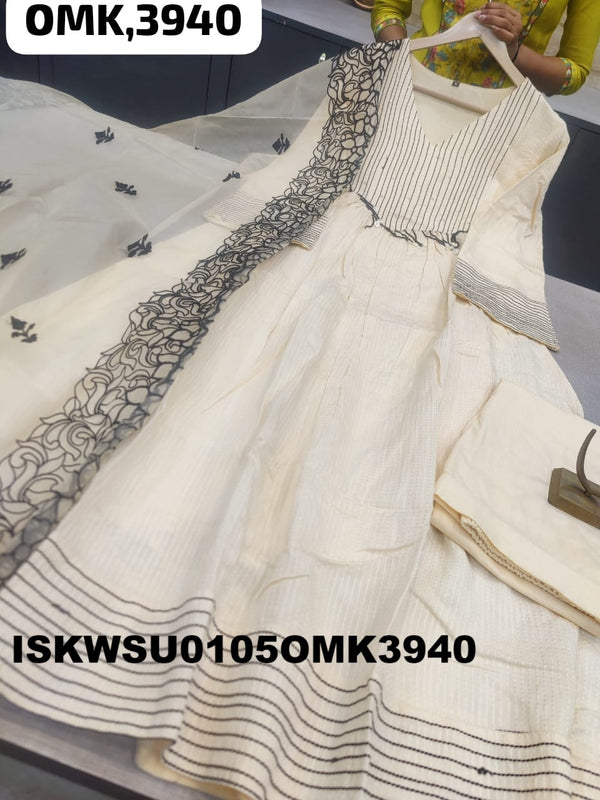 Sequined Cotton Anarkali Kurti With Pant And Organza Dupatta-ISKWSU0105OMK3940