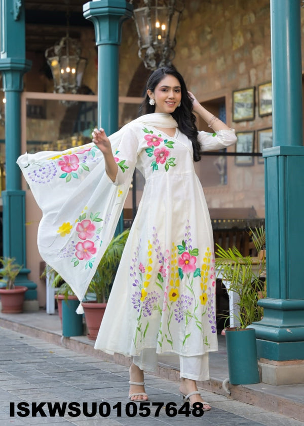 Brush Printed Cotton Kurti With Pant And Dupatta-ISKWSU01057648