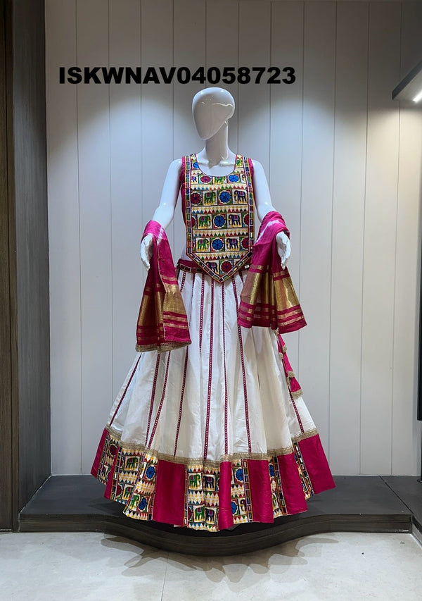 Sequined Khadi Cotton Lehenga With Blouse And Lagdi Patta Dupatta-ISKWNAV04058723