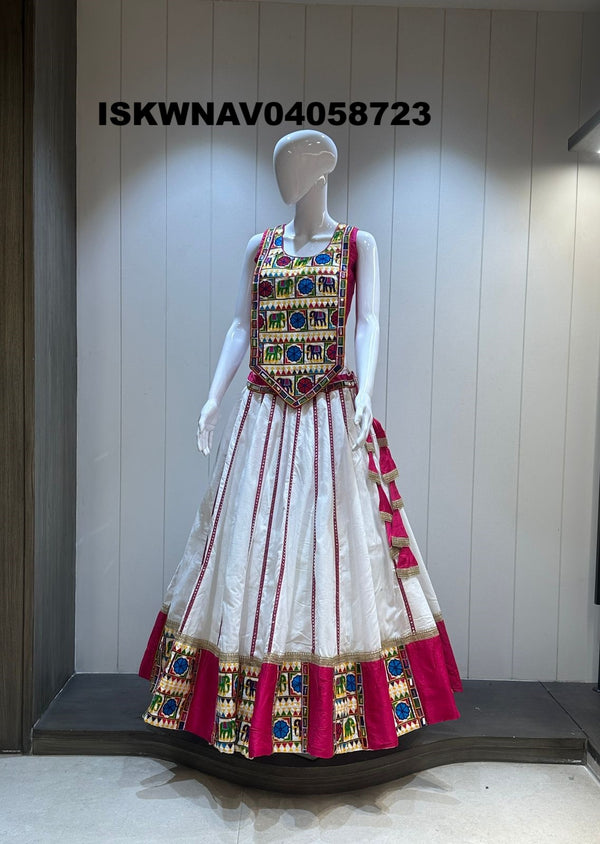 Sequined Khadi Cotton Lehenga With Blouse And Lagdi Patta Dupatta-ISKWNAV04058723