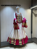 Sequined Khadi Cotton Lehenga With Blouse And Lagdi Patta Dupatta-ISKWNAV04058723