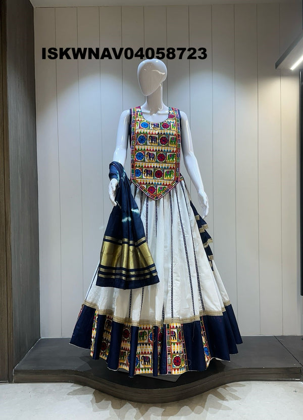 Sequined Khadi Cotton Lehenga With Blouse And Lagdi Patta Dupatta-ISKWNAV04058723