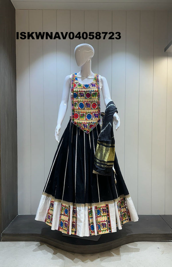 Sequined Khadi Cotton Lehenga With Blouse And Lagdi Patta Dupatta-ISKWNAV04058723