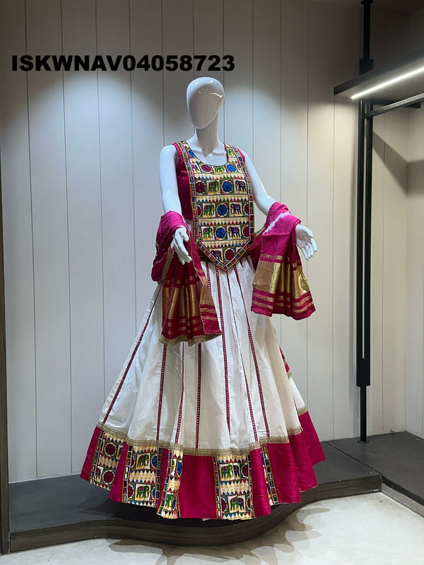Sequined Khadi Cotton Lehenga With Blouse And Lagdi Patta Dupatta-ISKWNAV04058723